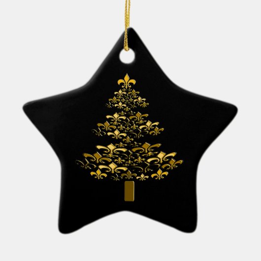 Black Gold Fleur de Lis kerstboomster Keramisch Ornament (Voorkant)