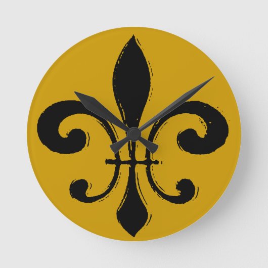 Black Gold Fleur De Lis, New Orleans Ronde Klok (Voorkant)
