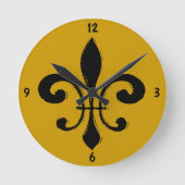 Black Gold Fleur De Lis, New Orleans Ronde Klok (Voorkant)