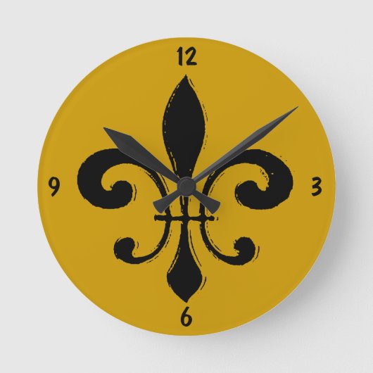 Black Gold Fleur De Lis, New Orleans Ronde Klok (Voorkant)