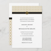 Black Gold Fleur de Lis Pattern Wedding Invitation Kaart (Voorkant / Achterkant)