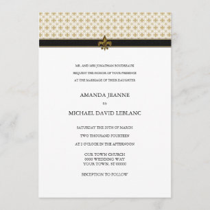 Black Gold Fleur de Lis Pattern Wedding Invitation Kaart