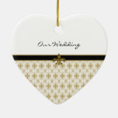 Black Gold Fleur de Lis Pattern Wedding Keramisch Ornament (Achterkant)
