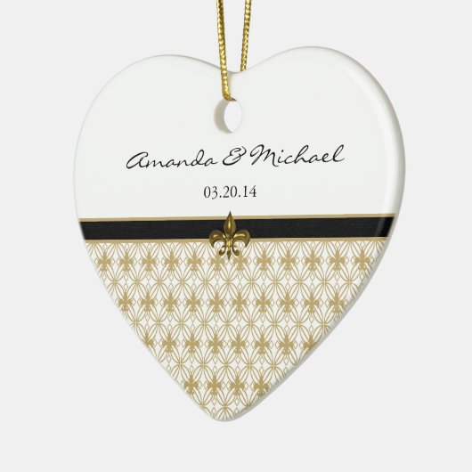 Black Gold Fleur de Lis Pattern Wedding Keramisch Ornament (Links)