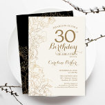 Black Gold Floral 30e verjaardag Kaart<br><div class="desc">Black Gold Floral 30th Birthday Party Invitation. Minimalistisch modern ontwerp met botanische contouren en lettertype typografiescript. Eenvoudige trendy nodigt een perfecte kaart uit voor een stijlvolle feestdag in het vrouw. Kan op elke leeftijd worden aangepast. Uitnodigingen op Zazzle afdrukken of sjabloon voor digitaal afdrukken direct downloaden.</div>