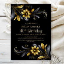 Black Gold Floral 40th Birthday Party