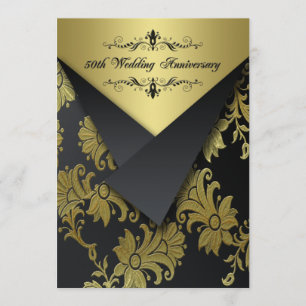 Black, Gold Floral 50e Jubileum Uitnodiging 2