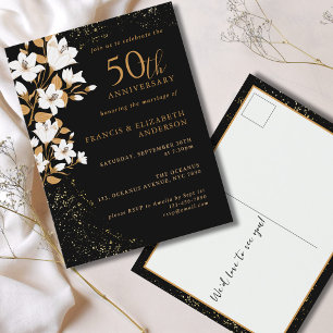 Black Gold Floral 50th Wedding Jubileum Briefkaart