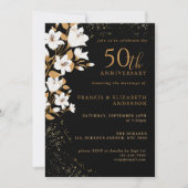 Black Gold Floral 50th Wedding Jubileum Kaart (Voorkant)
