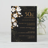 Black Gold Floral 50th Wedding Jubileum Kaart (Staand voorkant)