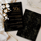 Black Gold Floral 50th Wedding Jubileum Kaart