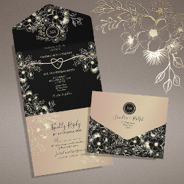 Black Gold Floral All-in-One bruiloft Uitnodigen All In One Uitnodiging
