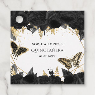 Black Gold Floral Butterflies Quinceanera Bedankjes Labels