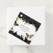 Black Gold Floral Butterflies Quinceanera Bedankjes Labels (In situ)