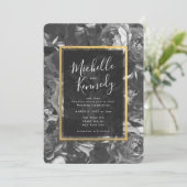 Black Gold Floral Calligraphy Wedding Invitation Kaart (Staand voorkant)