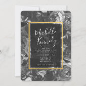 Black Gold Floral Calligraphy Wedding Invitation Kaart (Voorkant)