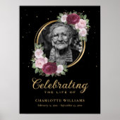 Black Gold Floral Celebration of Life Funeral Sign Poster (Voorkant)