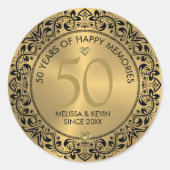 Black Gold Floral Circle 50th Wedding Anniversary Ronde Sticker (Voorkant)