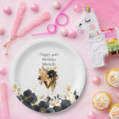 Black Gold Floral Cocktail Drinks 40th Birthday Papieren Bordje (Feest)