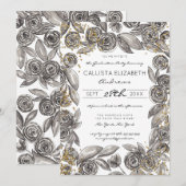 Black Gold Floral Confetti Waterverf Afstuderen Kaart (Voorkant / Achterkant)