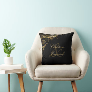  Black Gold Floral Damask Names Wedding Kussen