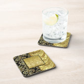Black & Gold  Floral Damask Pattern Drankjes Onderzetter (Rechterzijde)