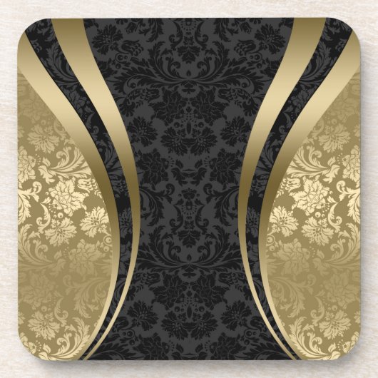 Black & Gold  Floral Damask Pattern Onderzetter (Voorkant)