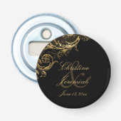  Black Gold Floral Damask Script Weduwschap Button Flesopener (Voorkant)