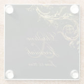  Black Gold Floral Damask Script Weduwschap Glazen Onderzetter (Achterkant)