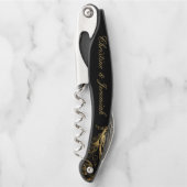 Black Gold Floral Damask Script Weduwschap Kurkentrekker (Voorkant)