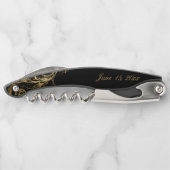 Black Gold Floral Damask Script Weduwschap Kurkentrekker (Achterkant)