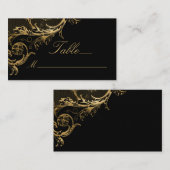 Black Gold Floral Damask Script Weduwschap Plaatskaartje (Voorkant / Achterkant)