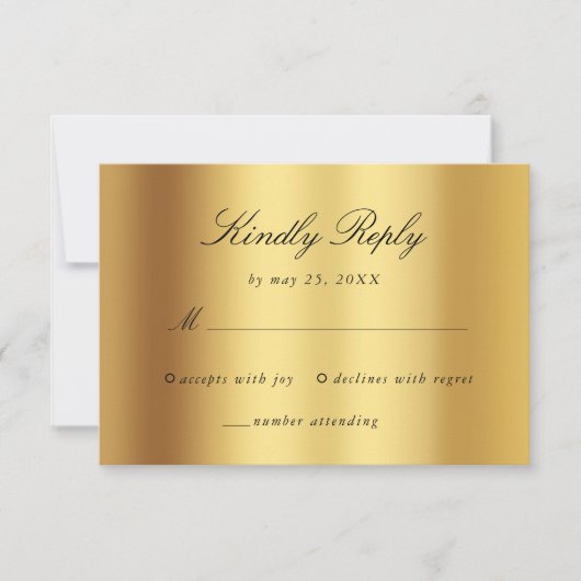  Black Gold Floral Damask Script Weduwschap RSVP Kaartje (Voorkant)