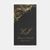  Black Gold Floral Damask Script Weduwschap Servet (Voorkant)