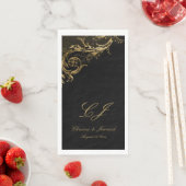 Black Gold Floral Damask Script Weduwschap Servet (Insitu)