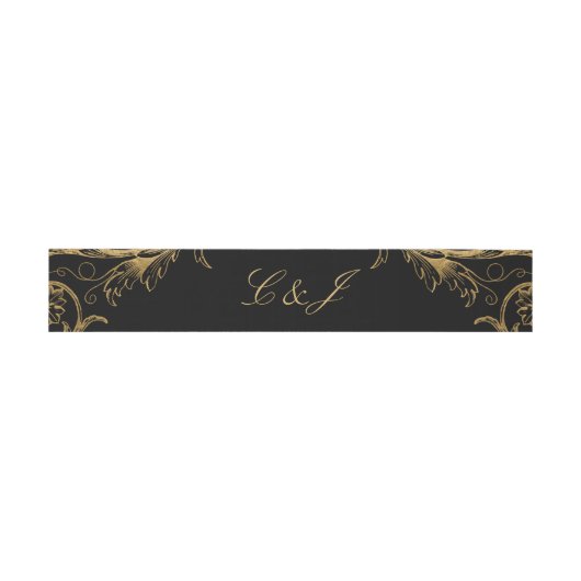 Black Gold Floral Damask Script Weduwschap Uitnodigingen Wikkel (Vlak)