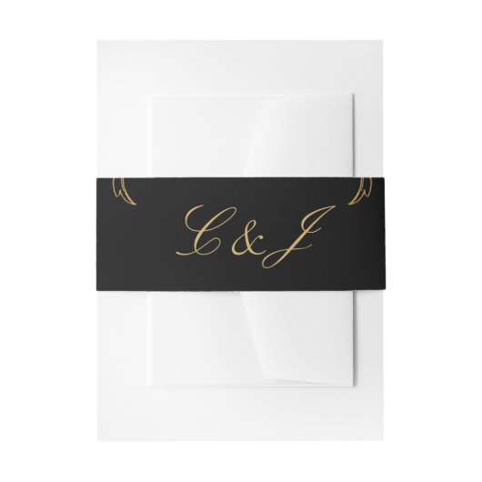 Black Gold Floral Damask Script Weduwschap Uitnodigingen Wikkel (Voorkant Voorbeeld)