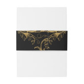 Black Gold Floral Damask Script Weduwschap Uitnodigingen Wikkel (Achterkant Voorbeeld)