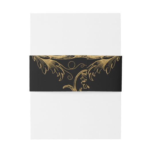 Black Gold Floral Damask Script Weduwschap Uitnodigingen Wikkel (Achterkant Voorbeeld)