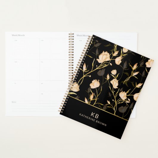Black Gold Floral Elegance Trendy 2026 planner (Display)