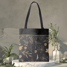 Black Gold Floral Elegant Trendy Stylish Tote Bag