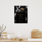 Black Gold Floral Engagement Party Welkomstbord Poster (Keuken)
