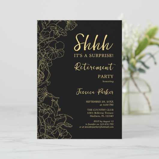 Black Gold Floral Enterprise Retirement Party Kaart (Staand voorkant)