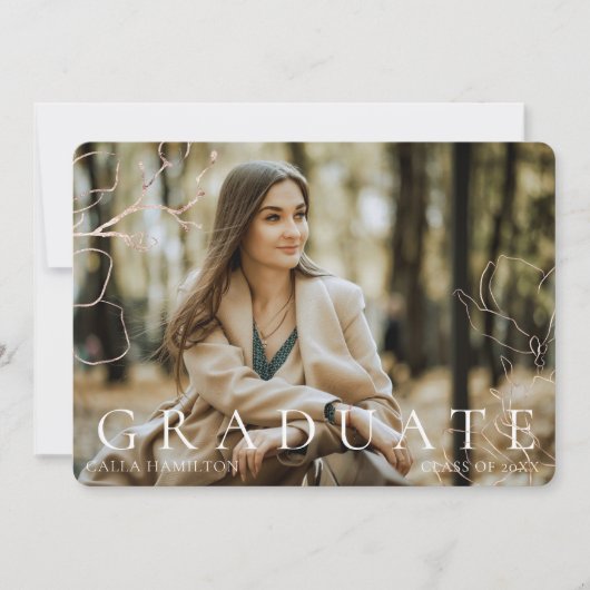 Black Gold Floral Foto Afstuderen Aankondiging (Voorkant)