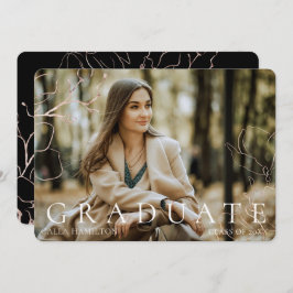 Black Gold Floral Foto Afstuderen Aankondiging