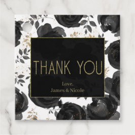 Black Gold Floral Glam Leaves Wedding Bedankjes Labels