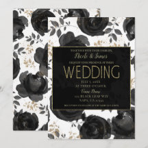 Black Gold Floral Glam Leaves Wedding