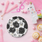 Black Gold Floral Glam Leaves Wedding Papieren Bordje (Feest)