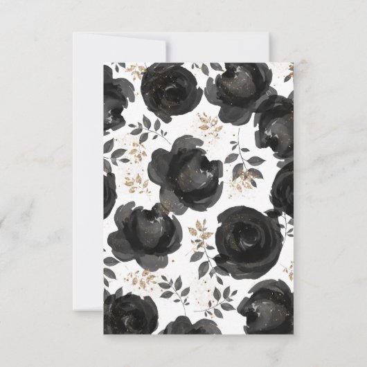 Black Gold Floral Glam Leaves Wedding RSVP Kaartje (Achterkant)