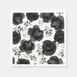 Black Gold Floral Glam Leaves Wedding Servet